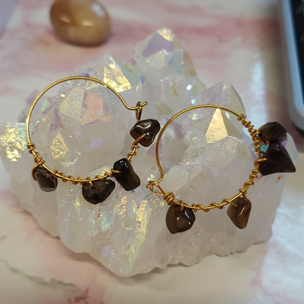 Tigers Eye Handcrafted Earings goldtone wire